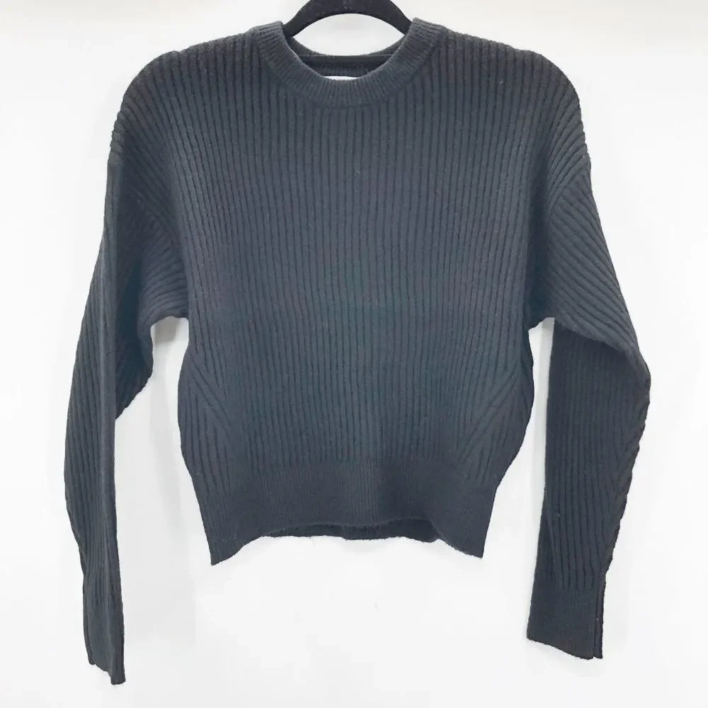 NWT Elodie Women's Black Ribbed Knit Crew Neck Pullover Sweater Size XS